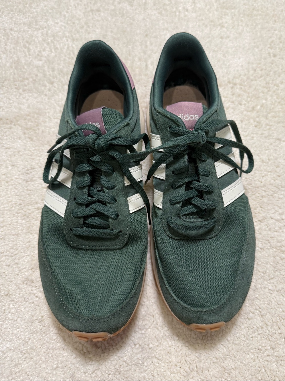 Adidas Neo Run 70s Dark Green White Pink Lace Up Casual Sneakers Size 8 - Picture 5 of 9